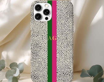 Personalized Leopard Stripe Monogram Phone Case: iPhone, Samsung, Pixel | Custom Initials