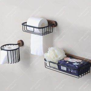 Porta carta igienica in legno di noce, porta fazzoletti da bagno, montaggio a parete senza fori, mensola industriale rustica, arredamento minimalista per la casa