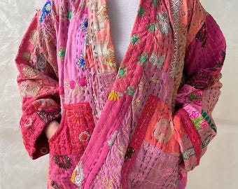 Patchwork Kantha Jacket Vintage Boho Khambadiya Kimono Jacket Handmade