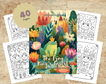 Royal Frog Coloring Book for Kids & Adults – Cute Frog Royals, Fairytale Castle Scenes, Enchanted Garden, Fantasy Animals, PDF Download