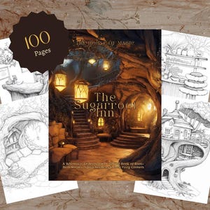 Whimsical Coloring Book for Adults – Underground Fairy Inn – Printable Fantasy Root World – Cozy PDF Art for Relaxation & Creativity
