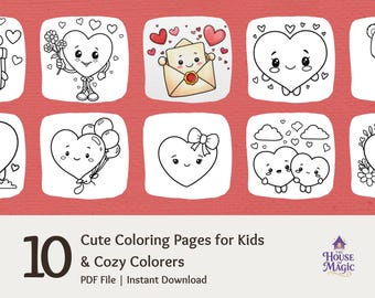 Love Friends Coloring Pages for Kids and Cozy Colorers | Valentines Day Coloring Pages | 10 Cute Heart Coloring Pages | Easy & Bold | PDF