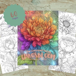 Blumen Malbuch für Erwachsene, Pflanzen Ausmalseiten, Malseiten zum ausdrucken, Blumenchaos zum ausdrucken, sofort herunterladen