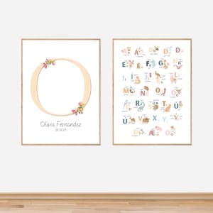 Impressões personalizadas de flores para berçário de menina, impressão de alfabeto de animais para berçário, impressão de letras de flores, impressões personalizadas para berçário, arte de parede, digital