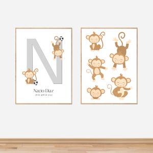 Custom Monkey Nursery Prints for baby boy nursery, Monkey nursery print, personalised football nursery prints, wall art, digital