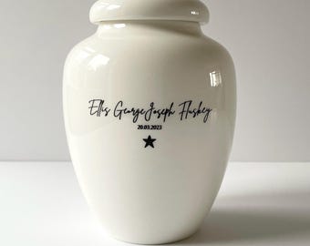 Large Personalised Baby Ashes  Urn | Handcrafted White Ceramic Cremation Urn | Infant Memorial