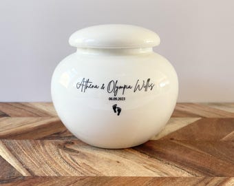 Medium Twin Baby Urn for Ashes | Personalised Ceramic Memorial for Multiple Babies