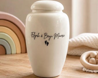 Medium Twin Loss Urn | Personalised Ceramic Baby Ashes Urn for Twins | Infant Memorial Keepsake