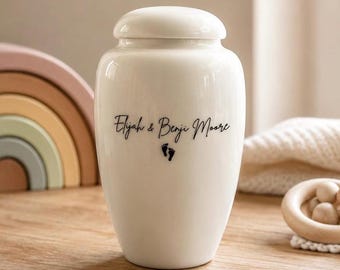 Medium Twin Baby Loss Keepsake | Personalized Memorial Ashes Urn | White Ceramic Infant Cremation Urn