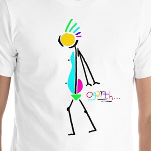 Rainbow man, Unisex T-shirt, graffiti, street art, streetwear, colorful, ogarth, 80s style, skater, skateboard style