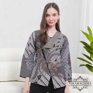 Fergia Modern Batik Top – Grey Blouse for an Elegant Look, Women's Blouse, Batik Blouse, Designer Blouse, Women's Blouse
