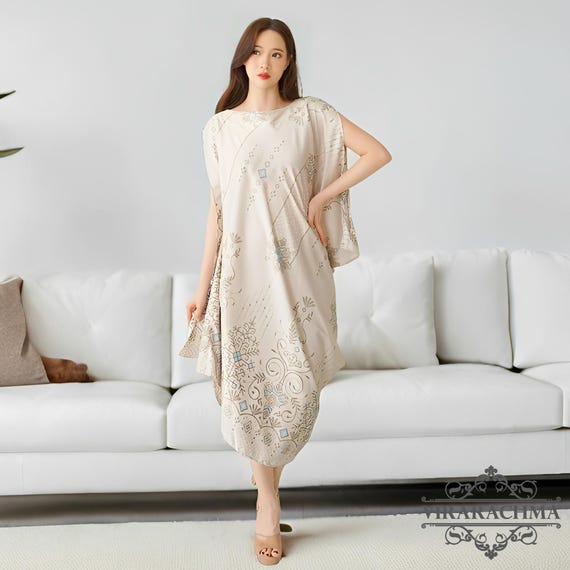 satin batik dress Women's Batik Kaftan Satin All Size Asymmetric Sleeve Dress, Ethnic Dress, Batik Dress, Batik Kaftan, Batik For Woman, Women Dress