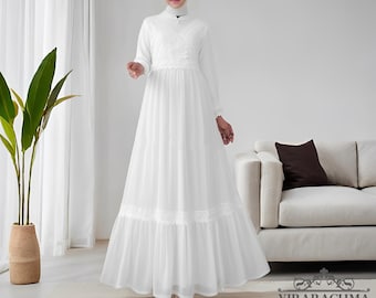 Jihan White Gamis Women's Simple Muslim Dress, Muslimah fashion, Muslim Women, Women Dress, Gamis, Islamic Dress