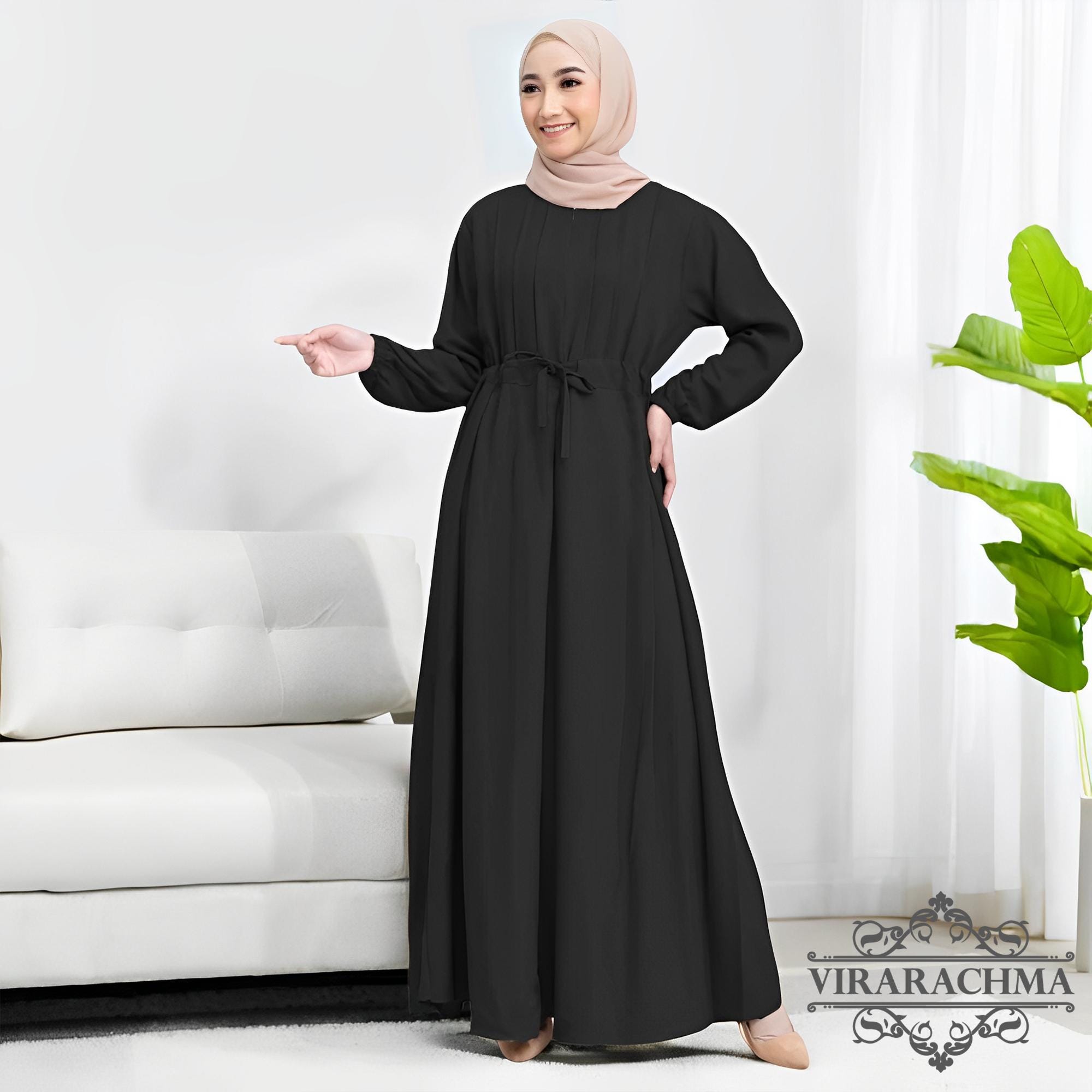 Abito nero semplice Melia per donne musulmane, moda musulmana, donne musulmane, abiti da donna, Gamis, abiti islamici
