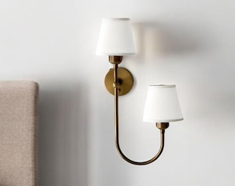 Aged Brass Wall Sconce, Modern Wall Lamp, Linen Fabric Pair Wall Sconce - Stylish Dining Room Light, Living Room Sconce, Ambient Lighting