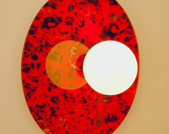 Modern Round Red Marble Look Glass Wall Sconce, Artistic Oval Accent Lighting, Milk Glass Wall Light, Ambient Lighting, Figure Bedside Lamp