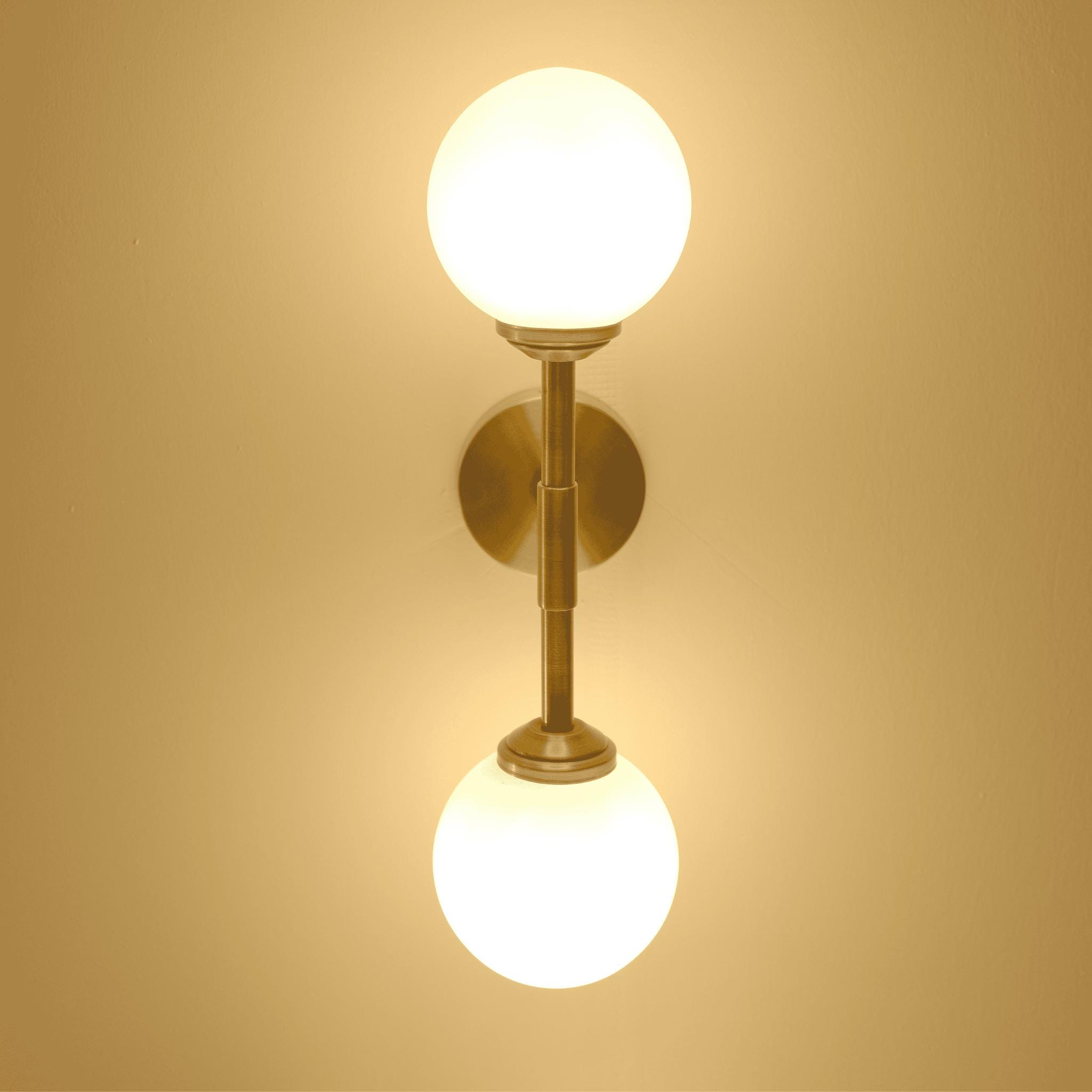 Modern Globe Wall Sconce Light, Dual Globe Glass Vanity Fixture for Bathroom or Hallway Decor, Milk Glass Wall Sconce, Lamp