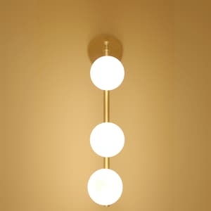 Bathroom Vanity 3 Frosted Globe Glass Wall Sconce, 3-Light Vertical Long Sconce, Opal Glass Shade, Milk Glass Sconce, Bathroom Mirror Light