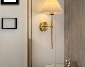 Elegant Pleated Fabric Wall Sconce – Modern Long Arm Umbrella Design | Stylish Wall Lamp for Living Room, Bedroom, Bathroom & Bedside
