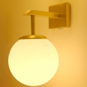 Modern Brass Globe Wall Sconce, Opal Glass Vanity Light for Bathroom or Hallway, Milk Glass Sconce, Bathroom Lighting, Wall Sconce Pair