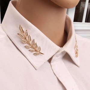 Golden Collar Buckle Brooch, Branch Shape Collar Brooch, Gift For Him