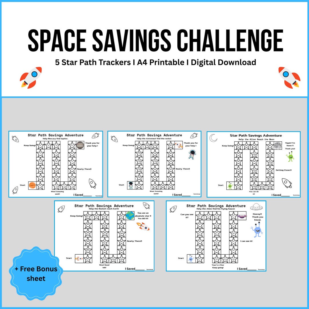 Space Savings Challenge for Kids | A4 Printable Money Tracker | Star ...