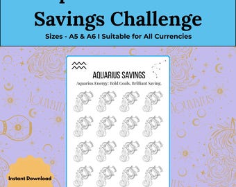 Aquarius Savings Challenge Printable: Zodiac Budget Tracker (A5/A6 PDF)