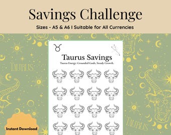 Taurus Zodiac Savings Challenge | Astrology Budget Tracker | A5 & A6 Printable Savings Insert | Instant Download