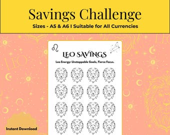 Leo Zodiac Savings Challenge: Printable Budget Tracker (A5/A6 PDF)