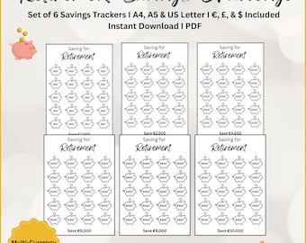 Retirement Savings Challenge: Piggy Bank Tracker Printable (PDF Download A4/A5/US Letter)