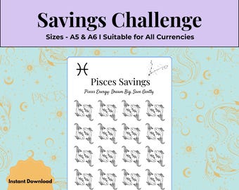 Pisces Savings Challenge Printable: A5/A6 Budget Tracker (Digital Download)