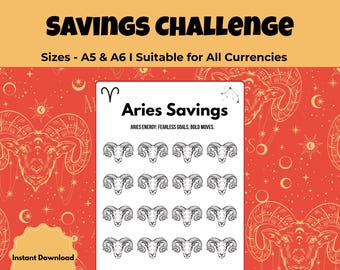 Aries Zodiac Savings Challenge: Printable Money Tracker (A5/A6 Digital Download