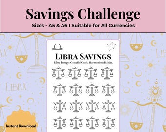 Libra Zodiac Savings Challenge: Printable Budget Tracker (A5/A6 PDF)