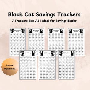 Black Cat Savings Challenge, A5 Printable Tracker PDF, Fun Halloween Budget Insert, Cash Stuffing Digital Challenge