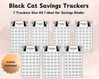 Black Cat Savings Challenge, A5 Printable Tracker PDF, Fun Halloween Budget Insert, Cash Stuffing Digital Challenge