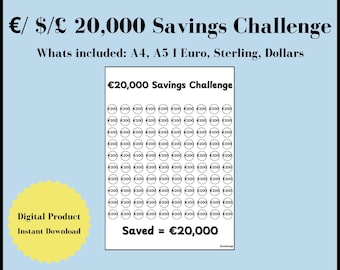 20k Savings Challenge Printable: Money Tracker, Budget Planner (A4/A5 Digital Download)