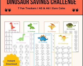 Desafío de Ahorro Dinosaurio: Guía de Monedas de Euro para Niños (Inserciones A5/A6 imprimibles en PDF)