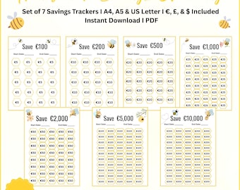 Honeycomb Savings Challenge Printable, Multi Currency Budget Tracker PDF, Cash Stuffing,  Binder Inserts, A4 A5 US Letter, Save 100 to 10,00