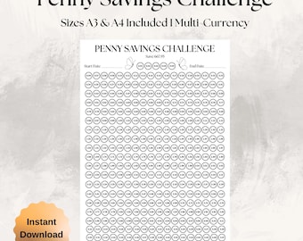 Penny Savings Challenge Printable, 365 Day Savings Tracker PDF, Budget Planner, Cash Stuffing Binder Insert, A3 A4 Digital Download
