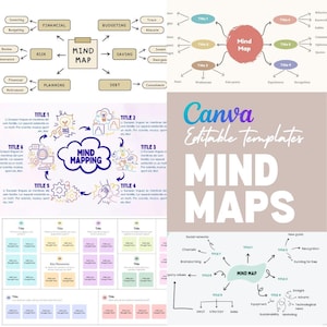 Può includere: Una raccolta di modelli di mappe mentali con vari design e layout. I modelli includono diagrammi per la pianificazione finanziaria, la definizione del budget e la gestione del debito. L'immagine presenta anche modelli per il brainstorming e la pianificazione dei progetti.