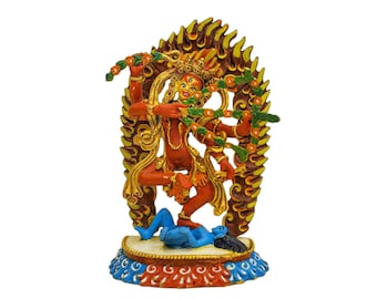 Altezza 10 cm, Kurukulla, statua buddista in miniatura, finitura Thangka, viso dipinto