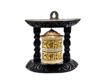 4-Inch Buddhist Handmade Wall Prayer Wheel With Mantra Inside, OMPH, Wall Mount