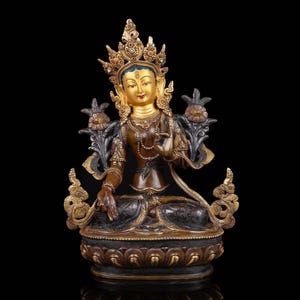 13.2" Inches Height, White Tara, Buddhist Handmade Statue, Chocolate Oxidized, Face Painted, 387