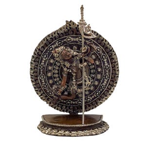 10 CM Height, Akash Yogini, Buddhist Round Miniature Statue, Chocolate And Silver Plated