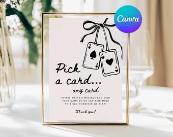 Playing Card Guest Book Sign, Pick a Card Wedding Table Sign, Unique Wedding Guestbook Sign, Sign Guestbook Playing Card Sign, Edit Canva 