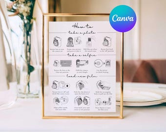 Placa com instruções para Instax Mini 12, modelo de placa com instruções para livro de assinaturas de casamento com fotos Polaroid (download digital)