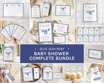 Complete Blue Jean Baby Shower Bundle, Denim Western Baby Shower Bundle Set, Rustic Baby Shower Games & Signs, Blue Jean Baby Shower Invite