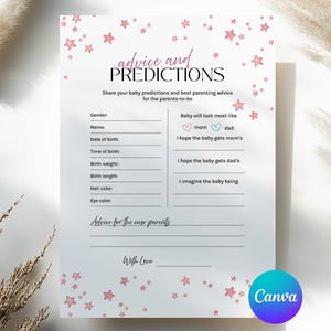 Conseils et prédictions Carte de baby shower, Carte de prédictions de bébé, Conseils de bébé et jeu de prédictions, Idées de baby shower, Souhaits pour les parents