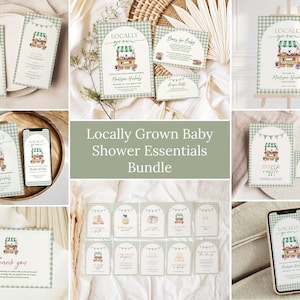 Locally Grown Farmer&#39;s Market Baby Shower Bundle: Editable Invitation and Games (Digital Download)