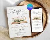 A New Chapter Bridal Shower Invite Set, Book Themed Bachelorette Party, Editable in Canva